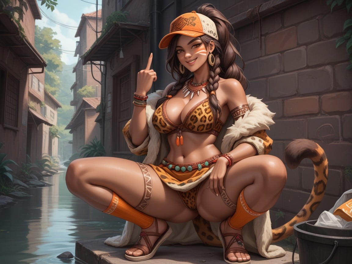 Dark Alleyway Background, Bust And Hips Proportionate, Raising Middle Finger Hentai AI Porn