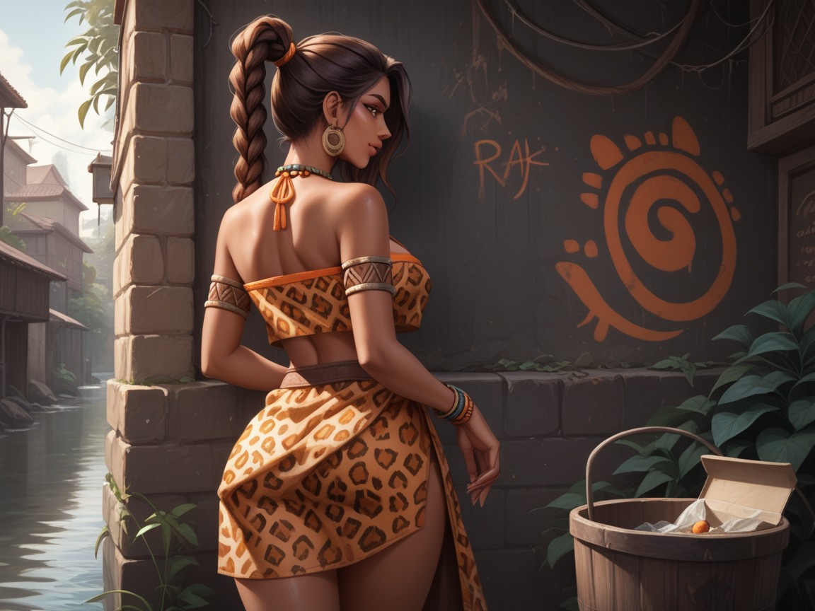 Braided, Orange Sleeveless Top, Arms Crossed Hentai AI Porn