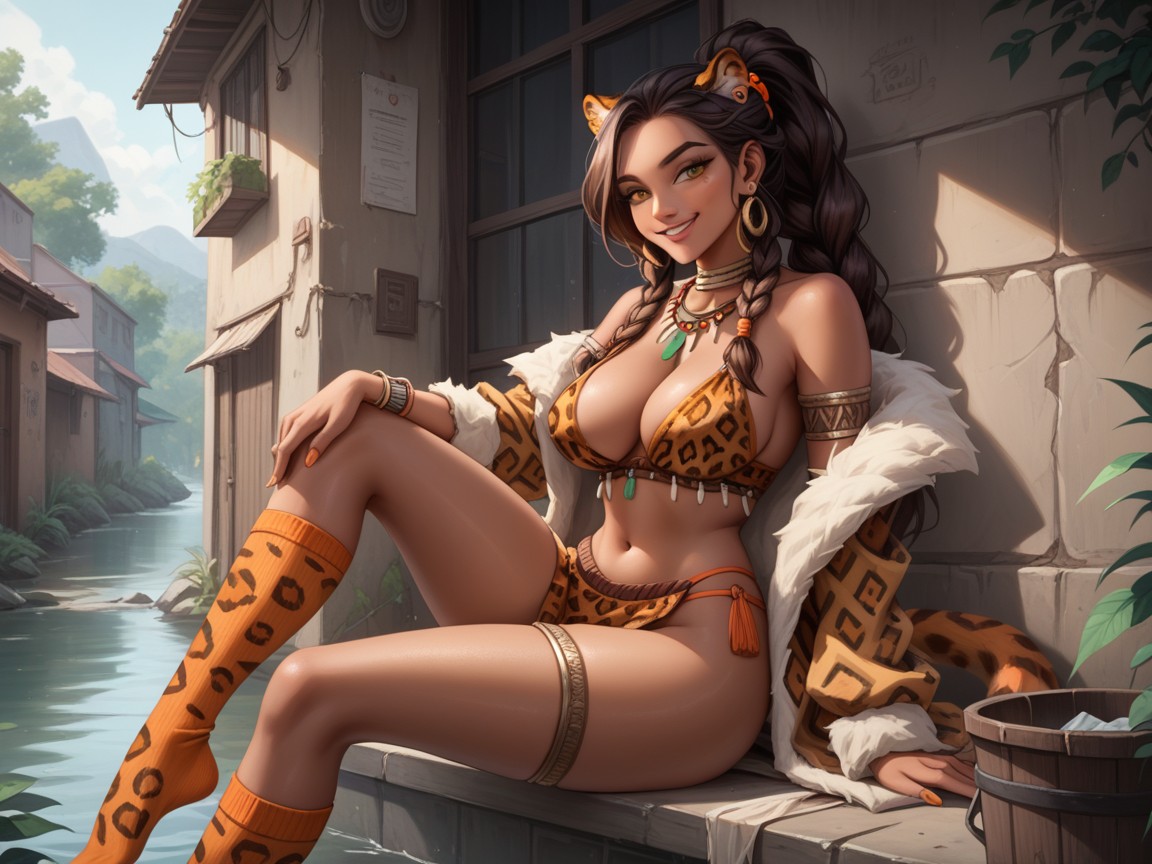 Tribal Prostitute, Trash In Alley Way, Dark Alleyway Background Hentai AI Porn