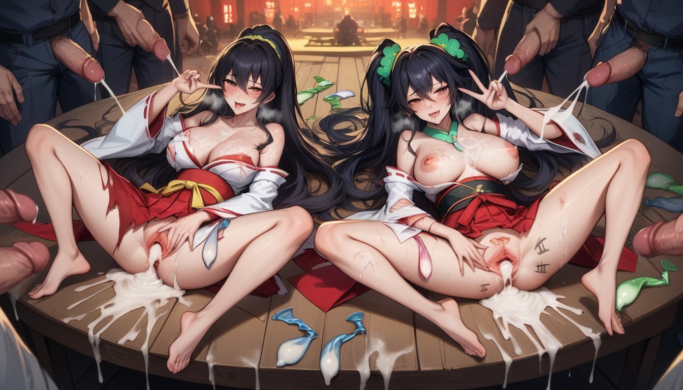 Lying On Back, Cum On Breasts, Black Hair Hentai AI Porn