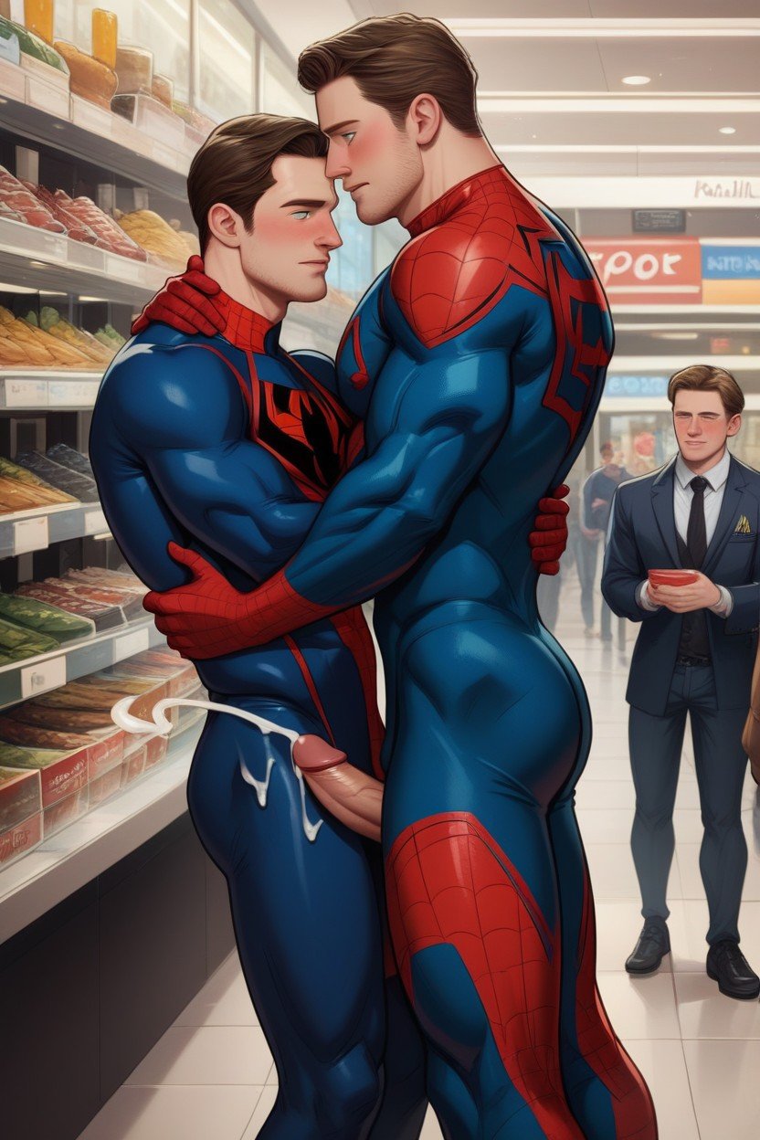 Spiderman Suit, Public, Blush AI Gay Porn