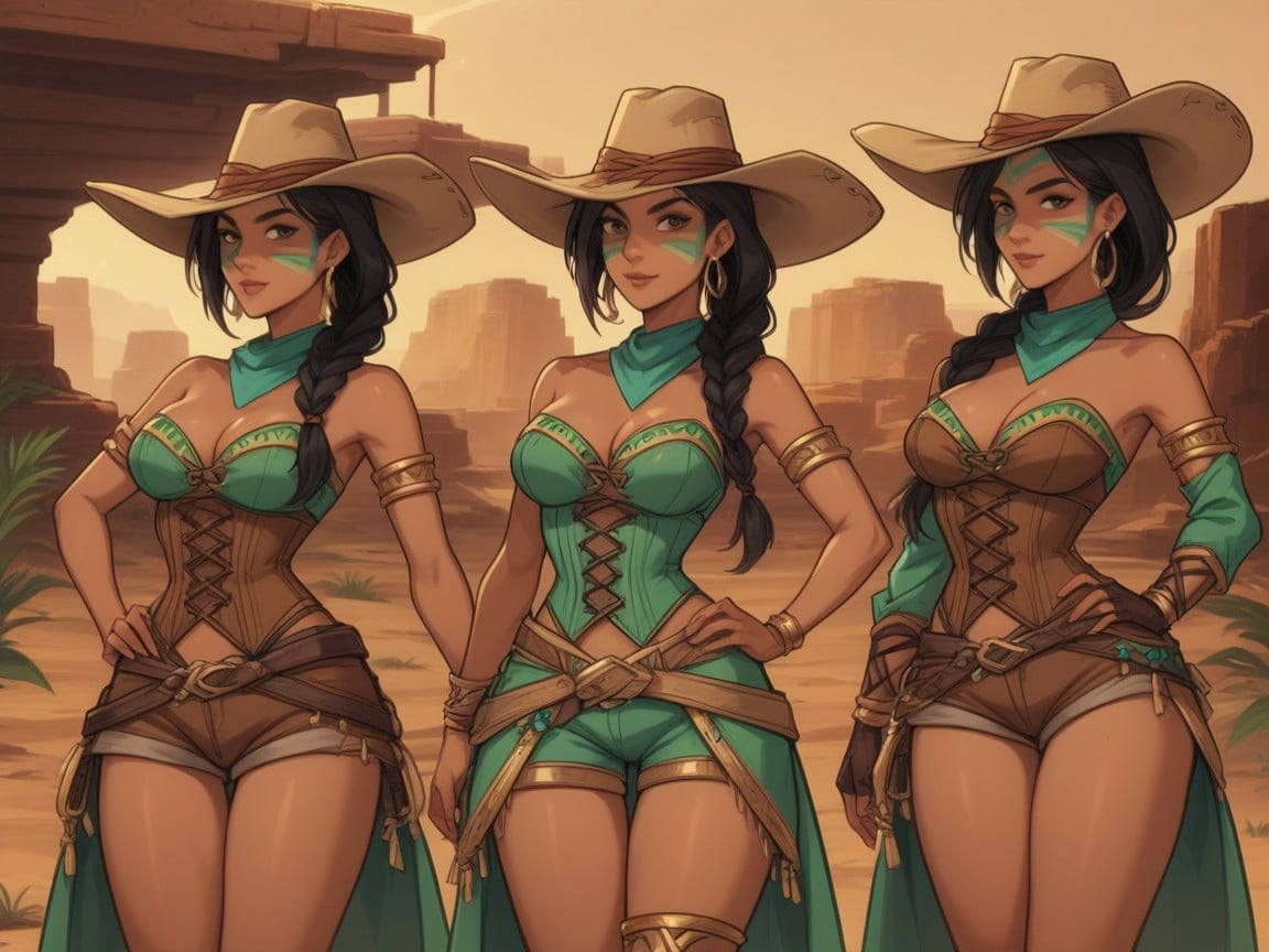 Curved Breasts, Snatched Waist, Green Tribal Face Paint AI Porn