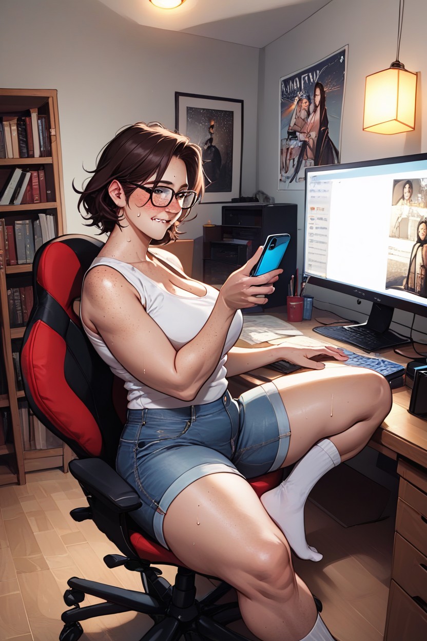 Waist Shot, Phone In Hand, Top Down Hentai AI Porn