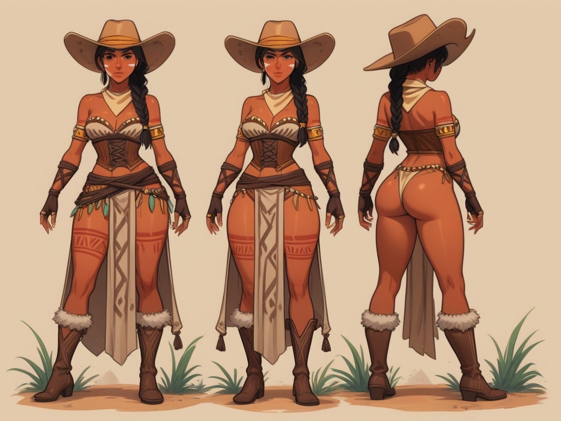 Frame, Brown Cowboy Boots, Curved Breasts AI Porn