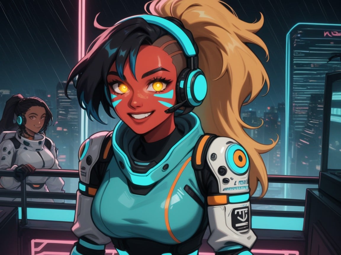 Wearing Blue Sci Fi Clothes, Pixie Cut, Rounded Hips AI Porn