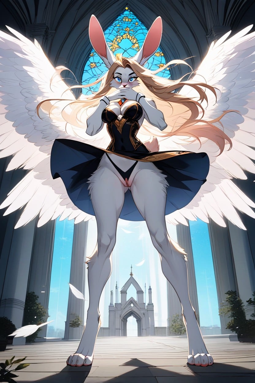 Tough Of Fur In The Middle Of Her Forehead, Subject Is Gabby From "angel Hare", Both Hands Covering Mouth Furry AI Porn