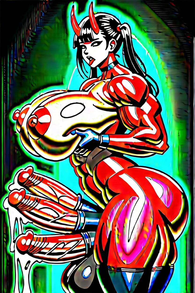 Cumshot, Swollen Testicles, Red Skin Shemale AI Porn