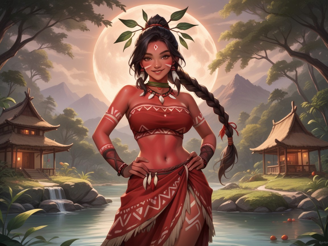 Red Fruit Tribal Body Paint, River, Braided Hentai AI Porn