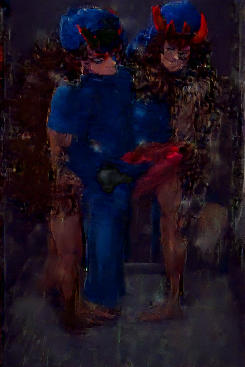 Both Are Standing, Without Long Hair, Big Cock AI Gay Porn