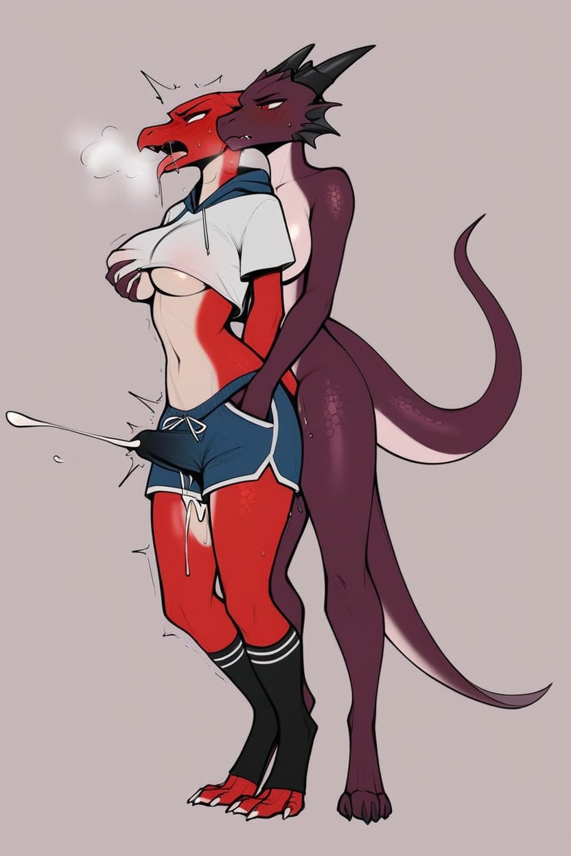 Hour Glass Figure, Futanari Groping Crotch, Covered Breast Furry AI Porn