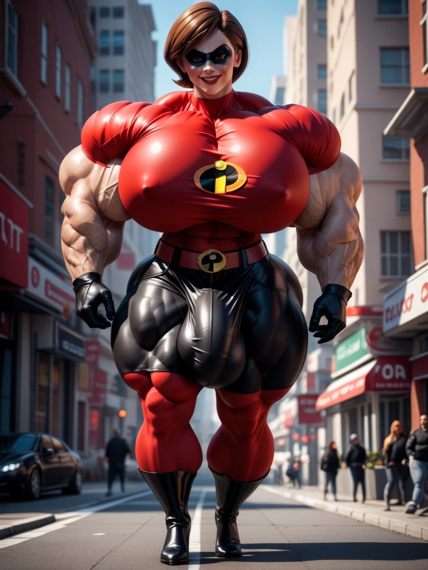 Red Lipstick, Hyper Gigantic Massive Penis, Black Shorts Shemale AI Porn