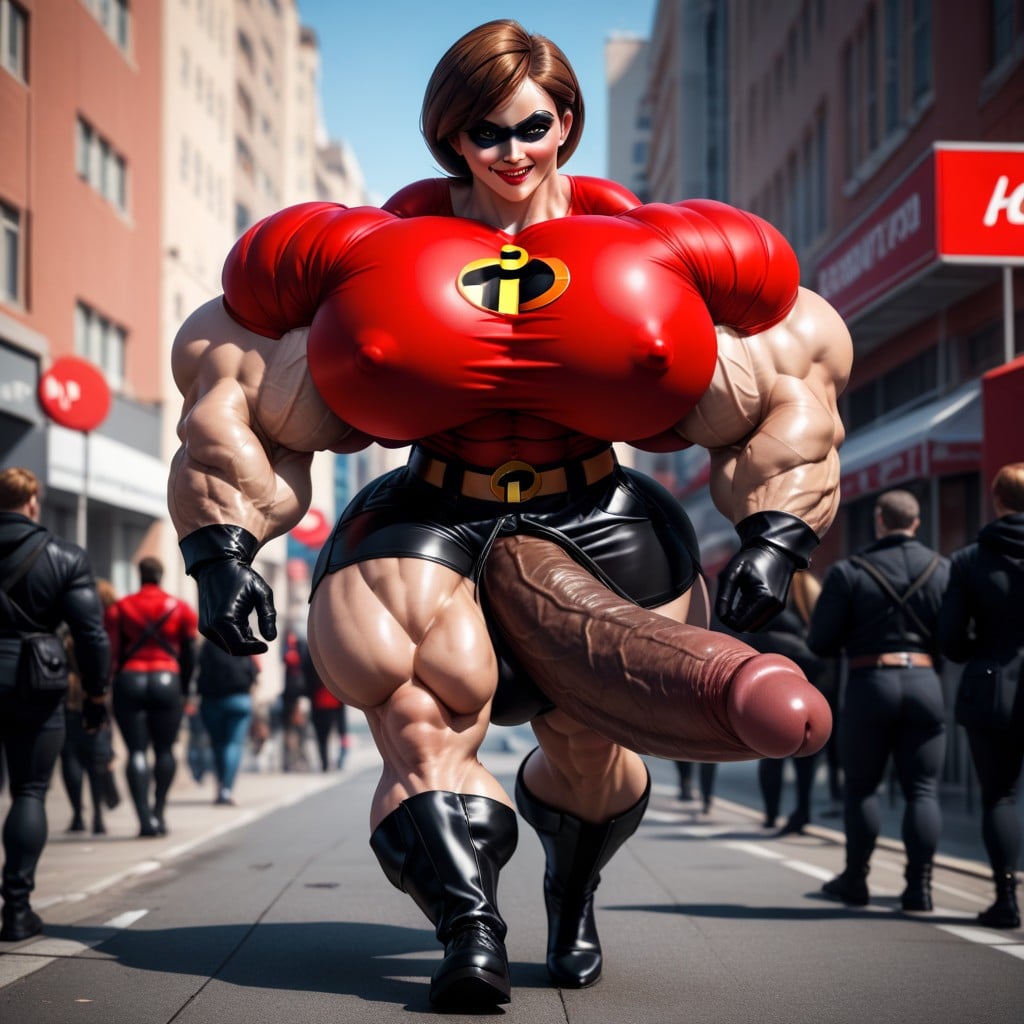 Red Lipstick, Hyper Giant Muscles, Hyper Gigantic Massive Penis Shemale AI Porn