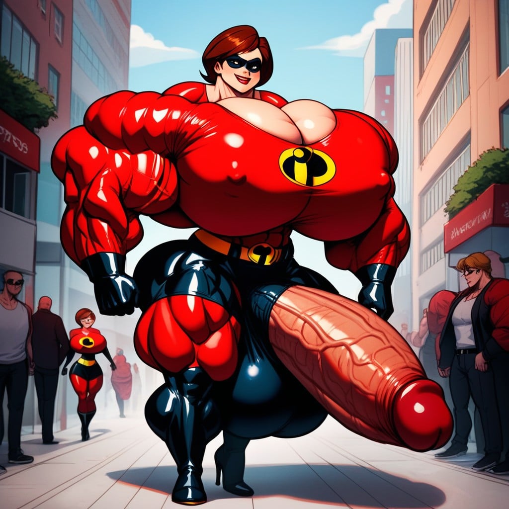 Hyper Gigantic Penis, Many People Around, Muscular Shemale AI Porn