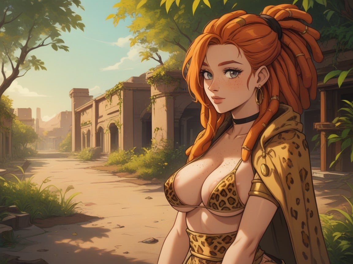 Strong Limbs, Long Ginger Dreadlocks, Medium Breast AI Porn