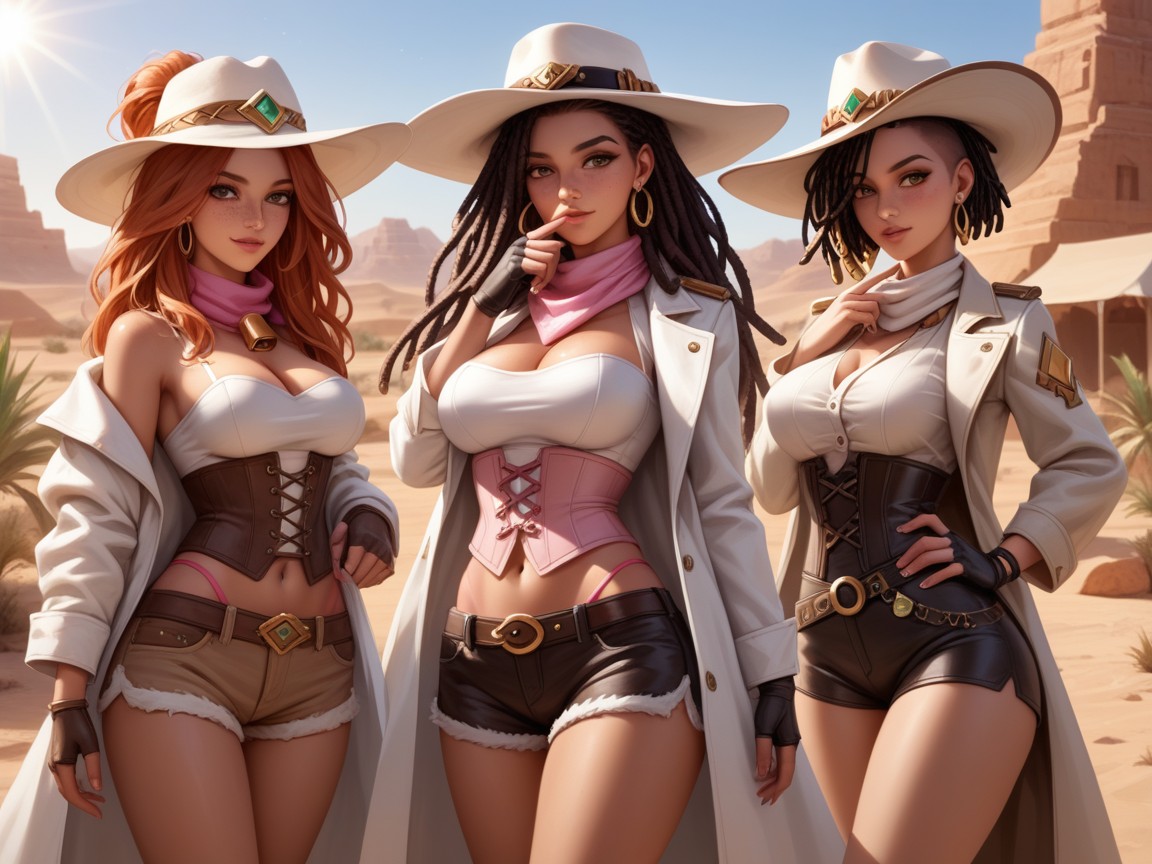Rounded Upper Body, Wearing Pink Wild West Clothes, Strong Limbs Hentai AI Porn