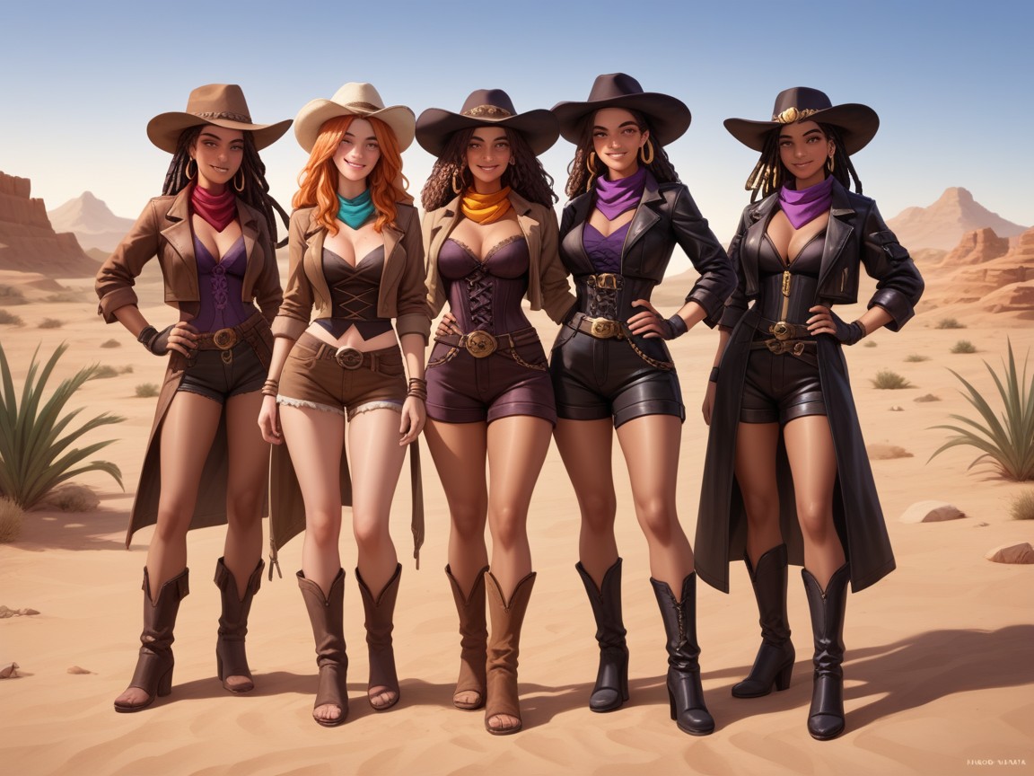 Herd Of In Background, Smug Expression, Black Snakeskin Cowboy Hat Hentai AI Porn