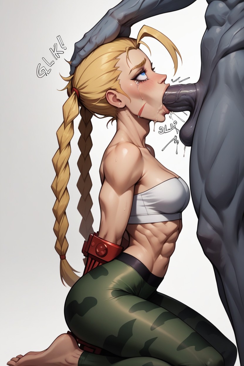 Furrowed Eyebrows, Blue Eyes, White Top AI Porn