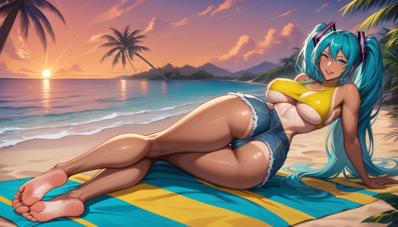 The Scene Is Set Against A Tropical Background, And A Relaxing Atmosphere The Lighting Is Bright, Captivating Large Breasts Hentai AI Porn