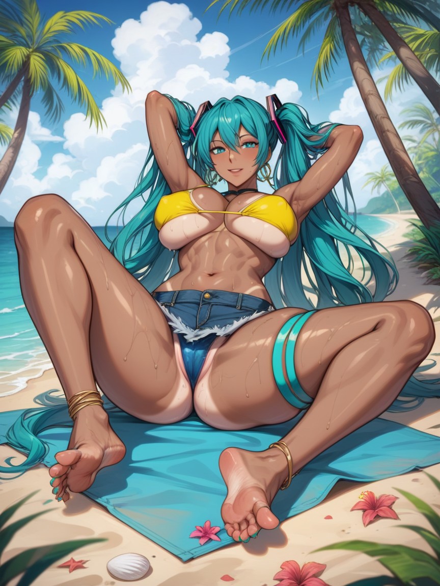 With Palm Trees, Toes, Form Fitting Clothes Hentai AI Porn