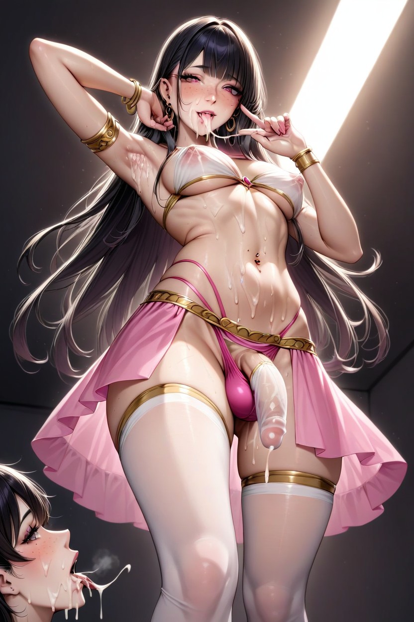 Transparent Clothes, Feminine Face, Hyperspermia Shemale AI Porn
