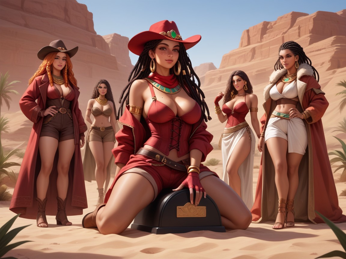 Freckles On Breasts, Red Long Coat, Tan Skin Hentai AI Porn