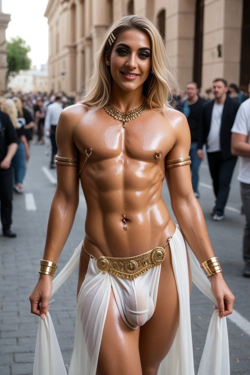 Eyes Half Closed, Lots Of Gold Jewelry, Long Penis AI Gay Porn