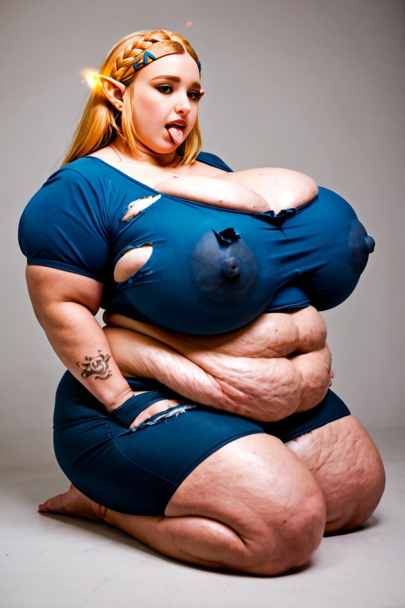 Tongue Out, So Thick Clothes Are Too Tight And Ripping, Kneeling AI Porn