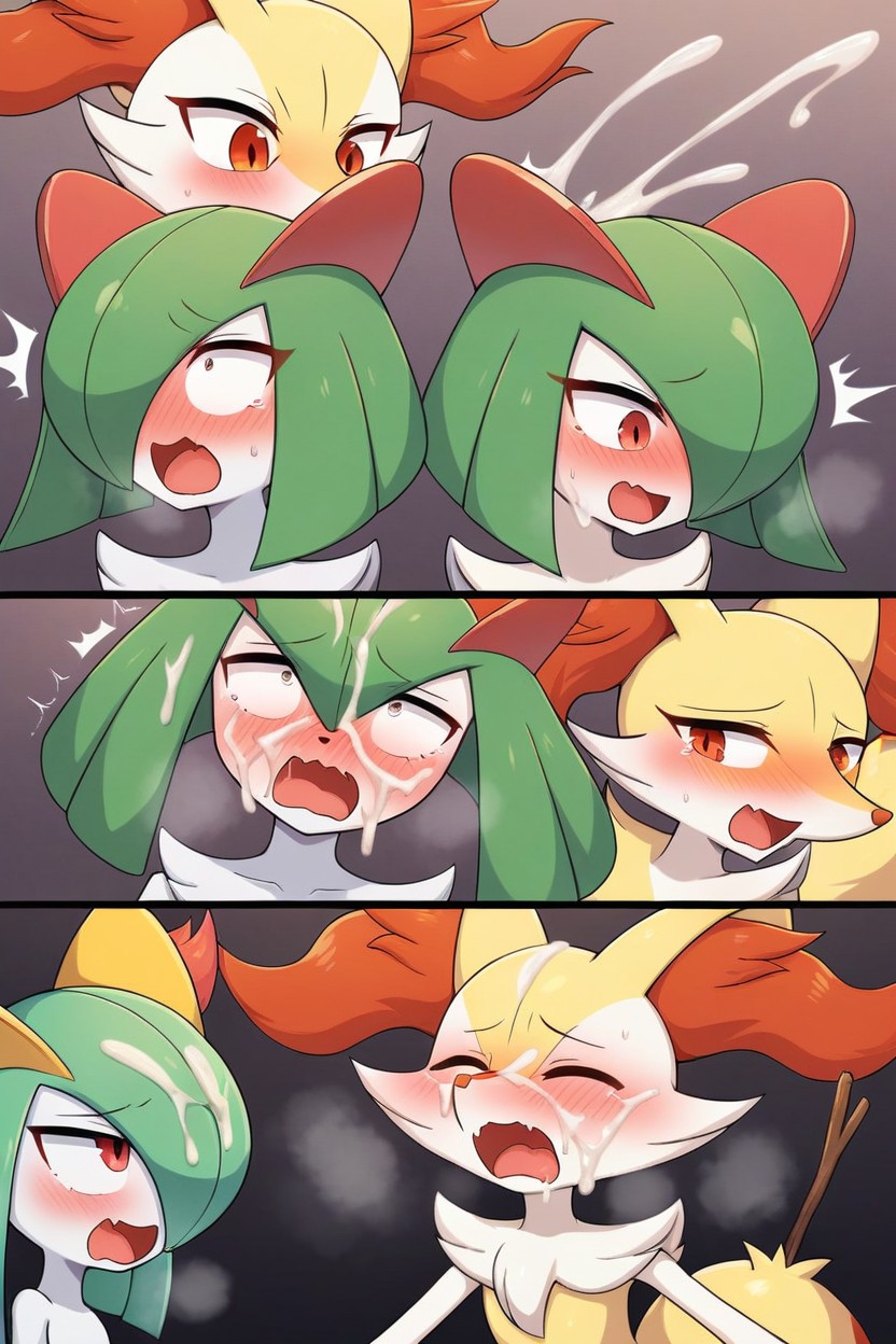 Kirlia Having Sex With Braixen, Orgasm, Oiled Skin Furry AI Porn