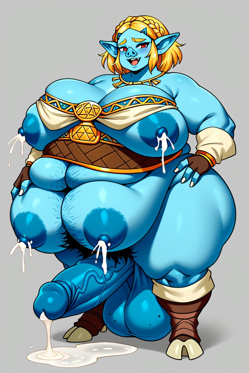 Excessively Hairy Zelda As A Blue Bokoblin, Blonde Hair Balls, Hog Hoofs AI Porn