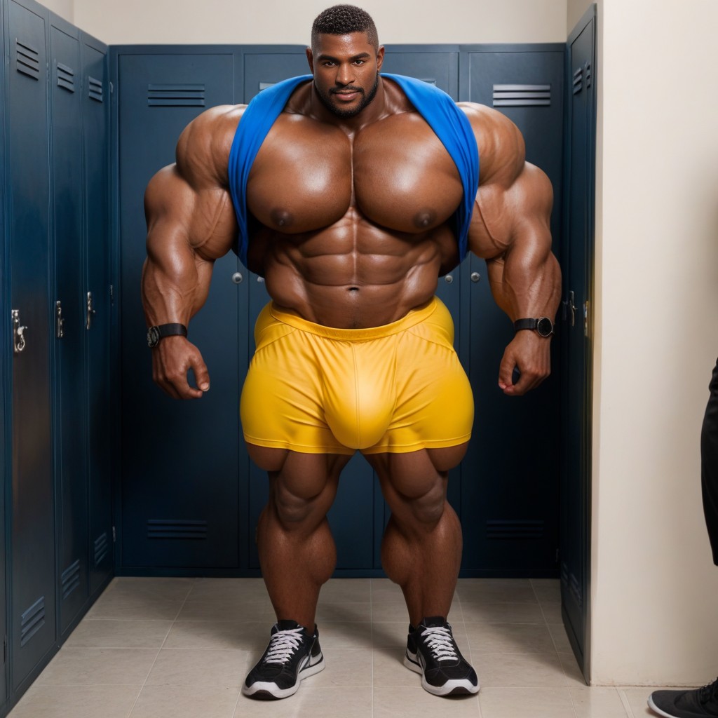 African, Massive Pecs, Blue Shirt AI Gay Porn