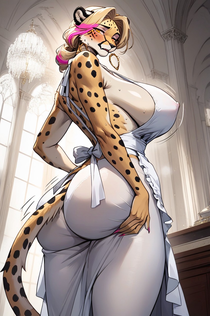 Blushing, Female Cheetah, Blonde Fur Furry AI Porn