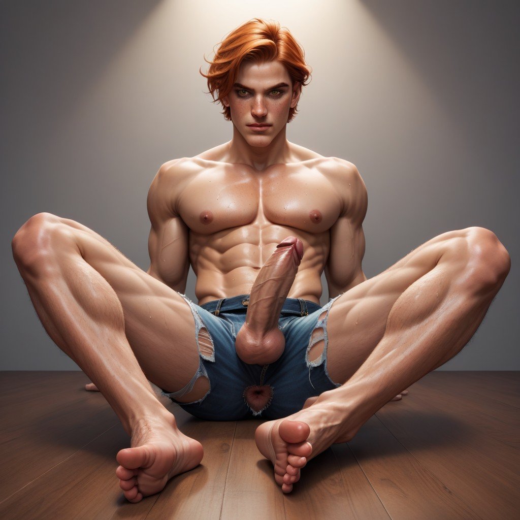 Ginger, Fit, Kneeling, <b>Смотрит</b> на зрителя, Полный рост, Зеркальный свет, Бо...