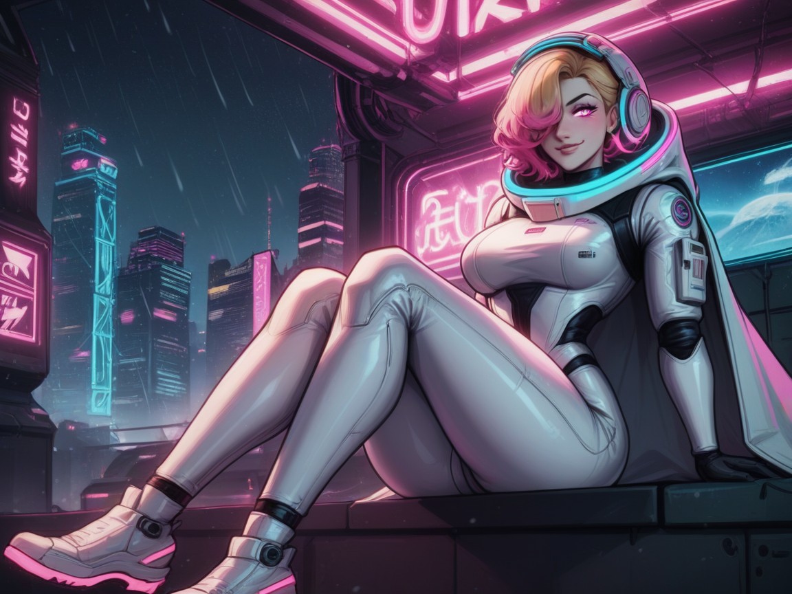 Woman Walking, Smug Expression, Hair Covering Eye AI Porn