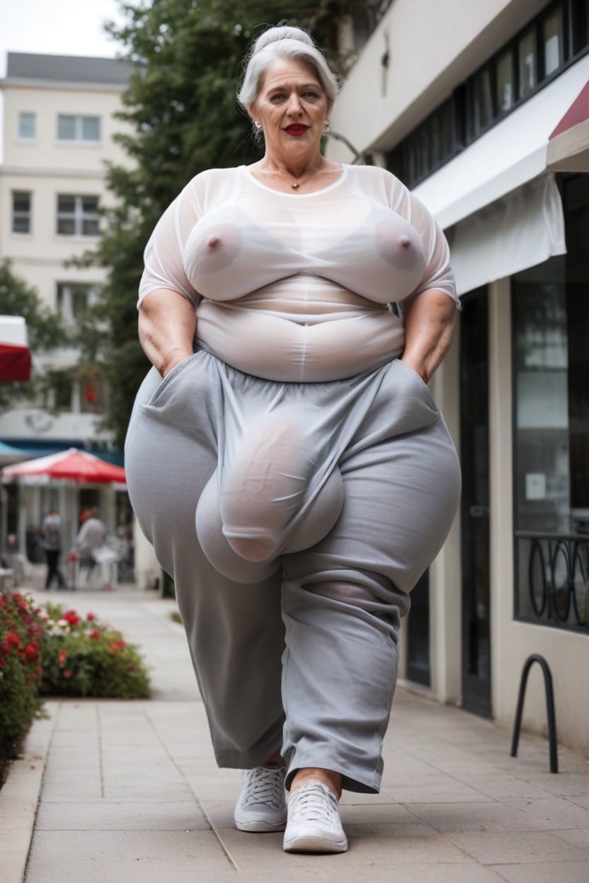 Hair Bun, 60+, White Hair Shemale AI Porn