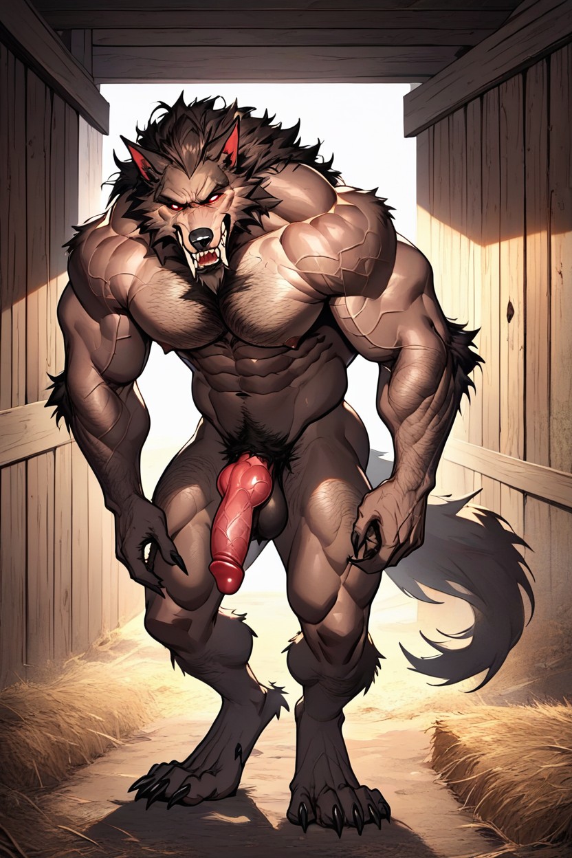 Werewolf Anthropomorphic, Giant Strong Muscular Werewolf Furry Anthropomorphic, Big Hairy Nutsack AI Gay Porn