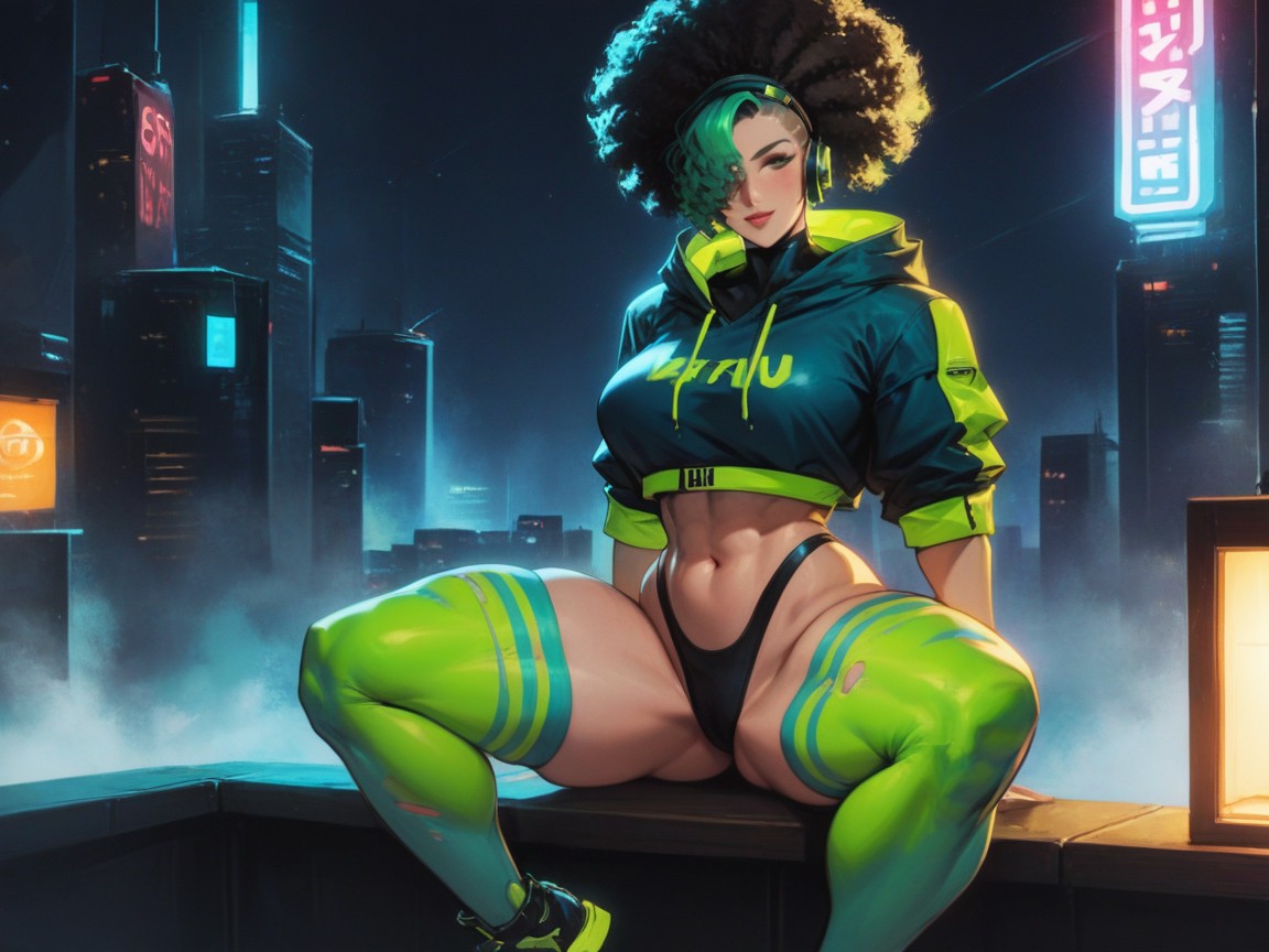 Snatched Waist, Robo Woman, Green Highlights Hentai AI Porn