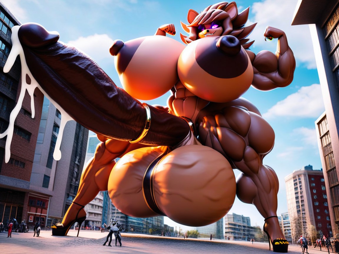 Big Boobs, Hyper Muscular, Holding Cock Furry AI Porn