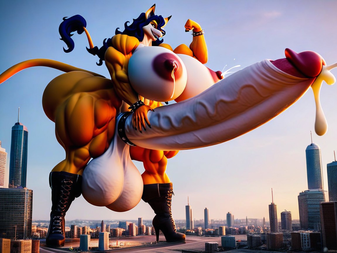 City, Gigantic, Double Cock Furry AI Porn