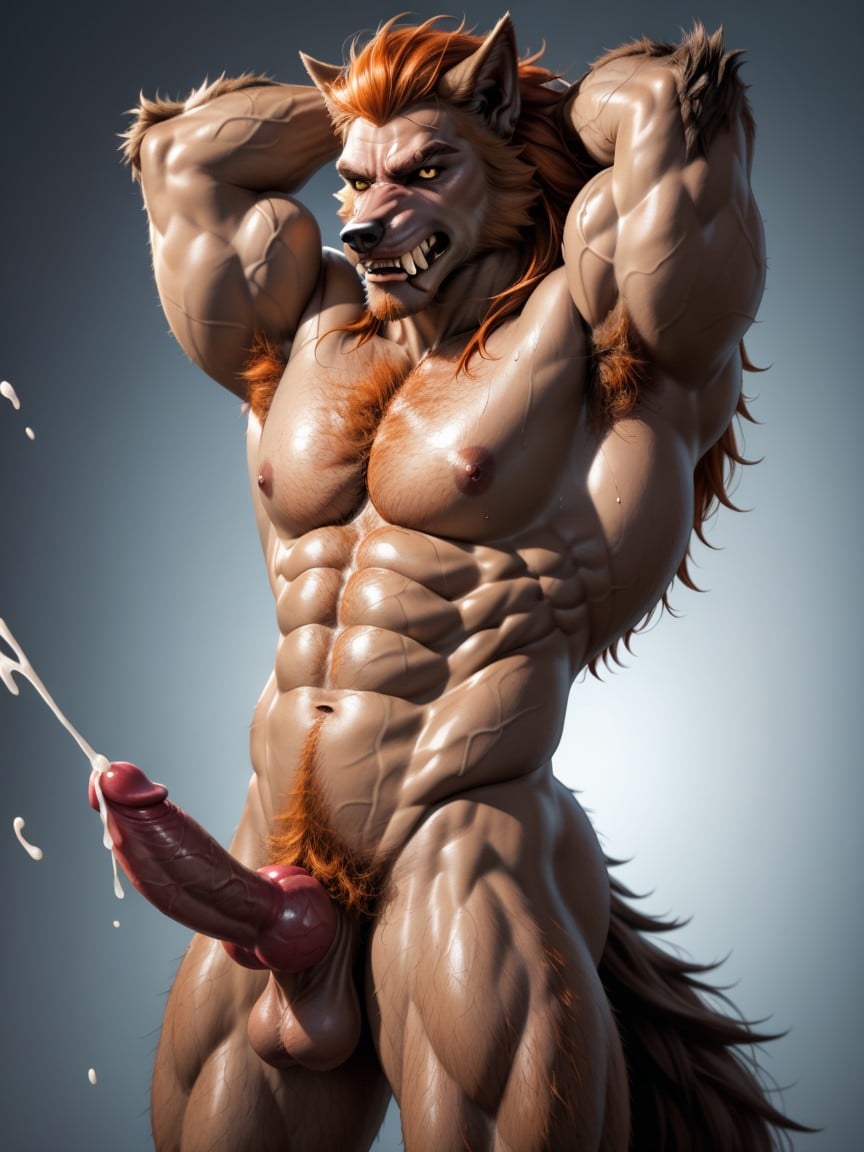 Hairy Chest And Abdominal Muscles, Werewolf, Ginger AI Gay Porn