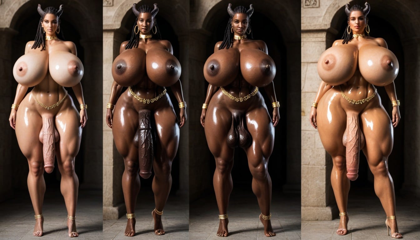 Flared, Heavy Breasts, Bulging Cock Veins Shemale AI Porn