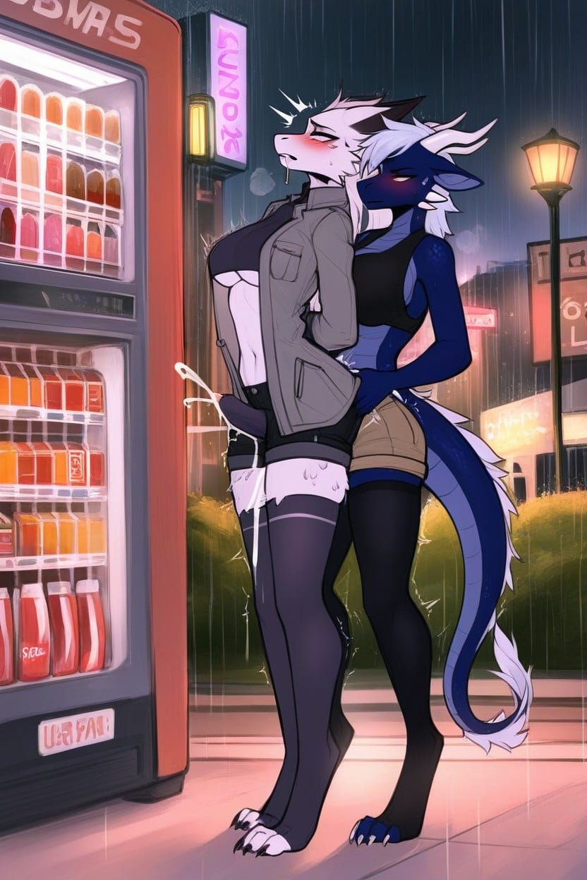 용, Pushed Onto A Vending Machine, Sketch Art 퍼리 AI 포르노