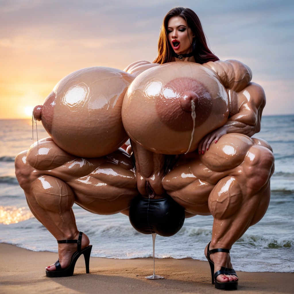 Squatting, Fubuki Cock Masturbating, Beautiful Shapely Legs Shemale AI Porn