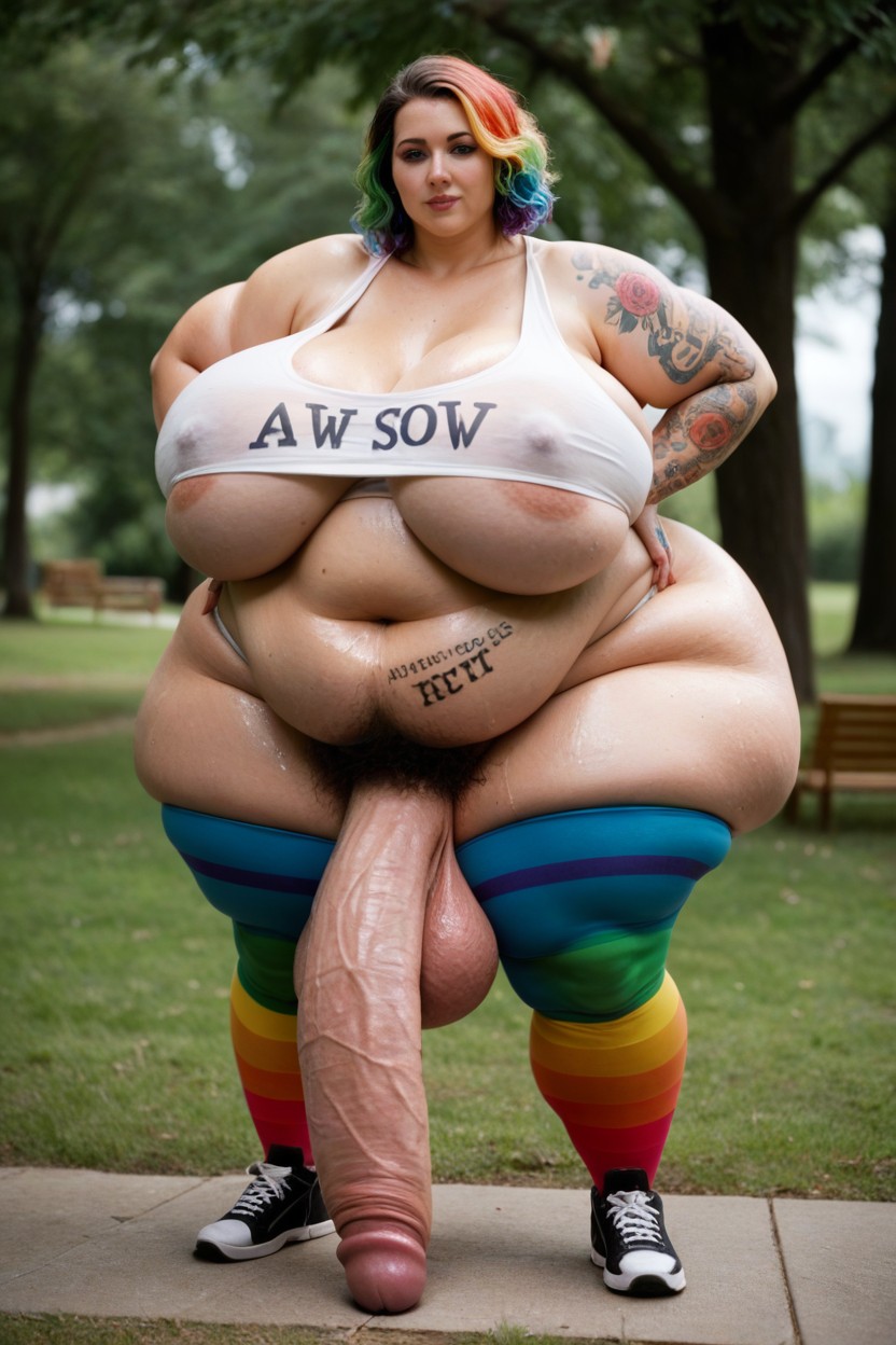 Standing, Sweaty, Hyper Gigantic Penis Shemale AI Porn