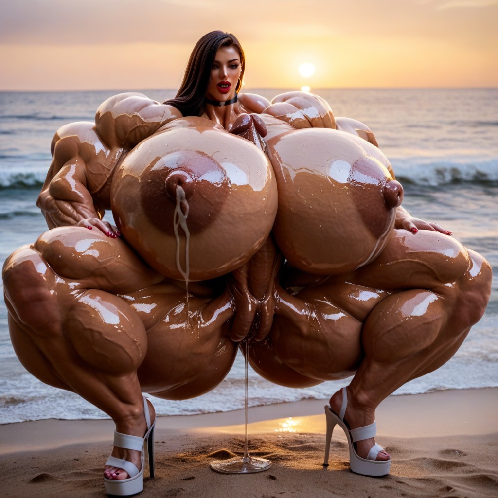 Gigantic Hyper Muscle, Autofellatio, Jacked Striated Muscle Shemale AI Porn