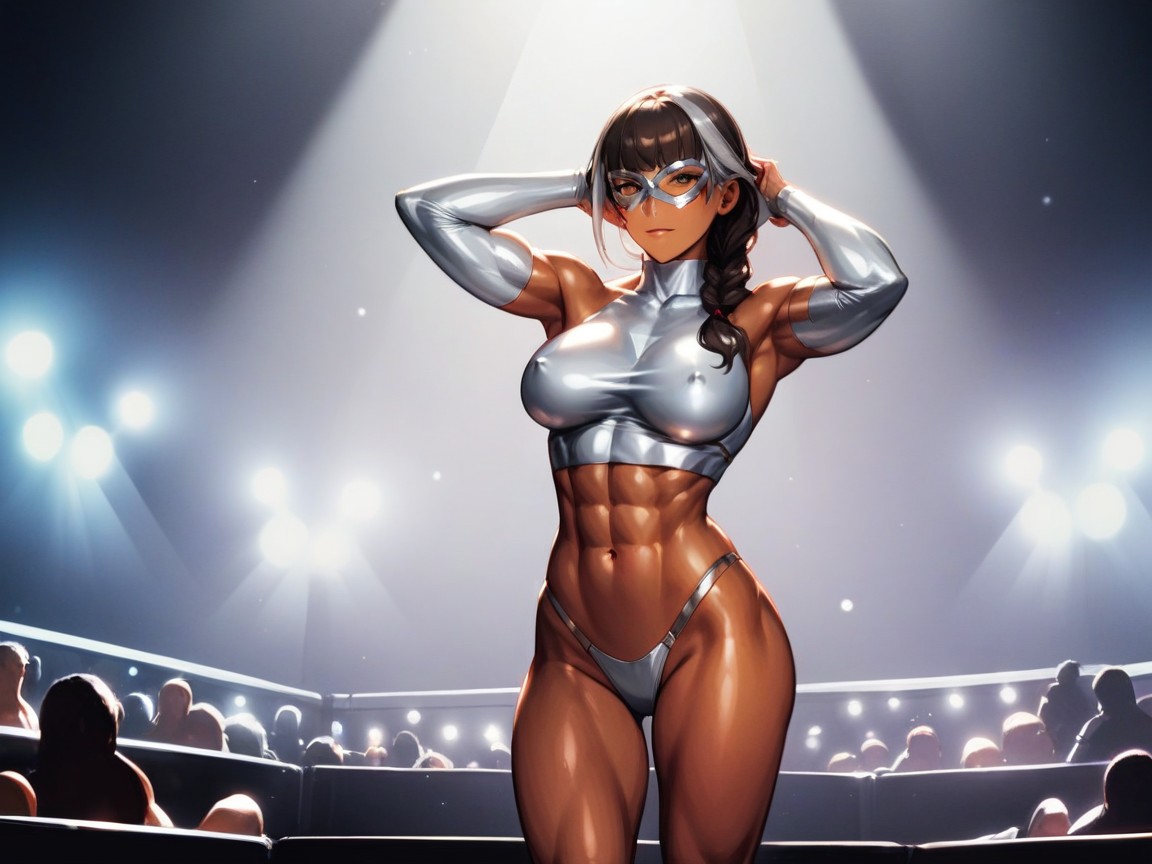 Wide Torso, Silver Boots, Wearing Silver Wrestling Clothes Hentai AI Porn