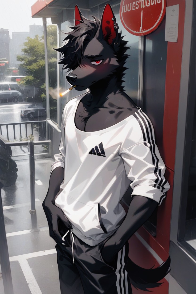Ear Piercings, Tired Face , Medium Length Furry AI Porn