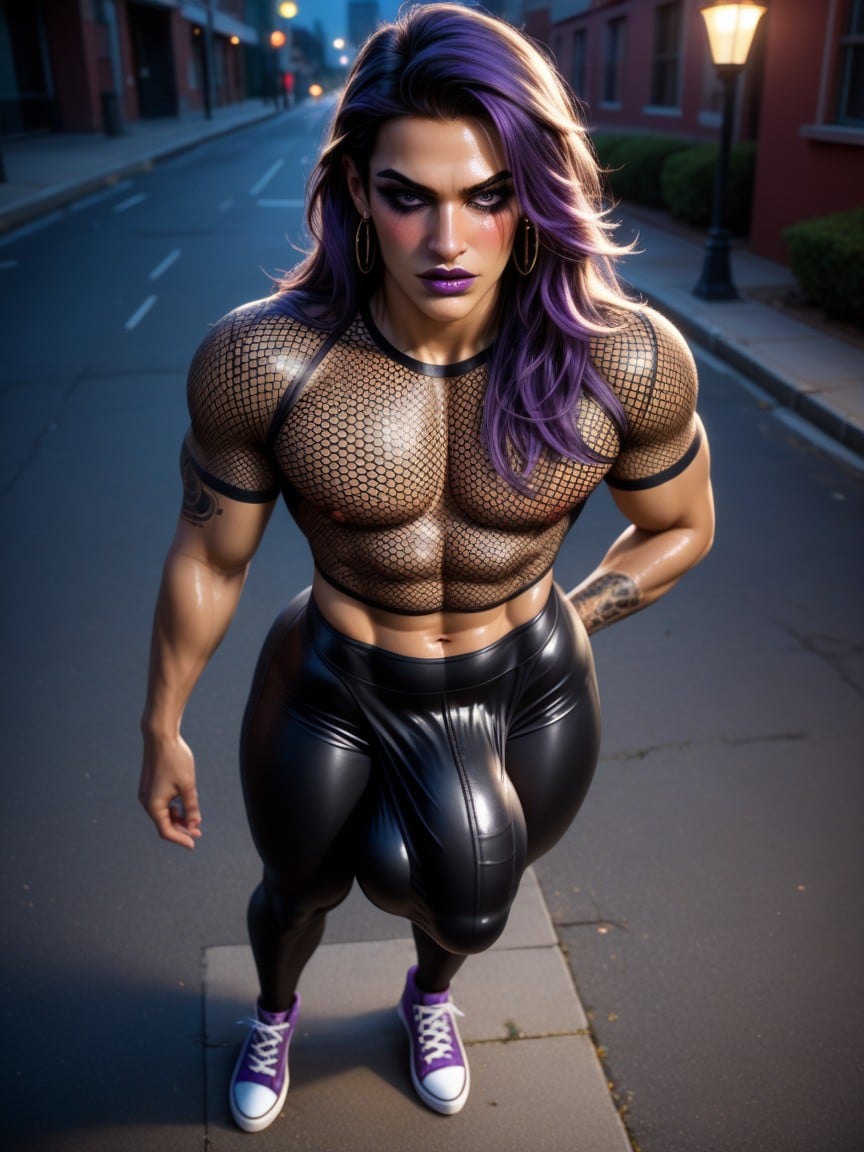 Impossibly Long Cock, Street Lights, Hyper Bulge Length AI Gay Porn