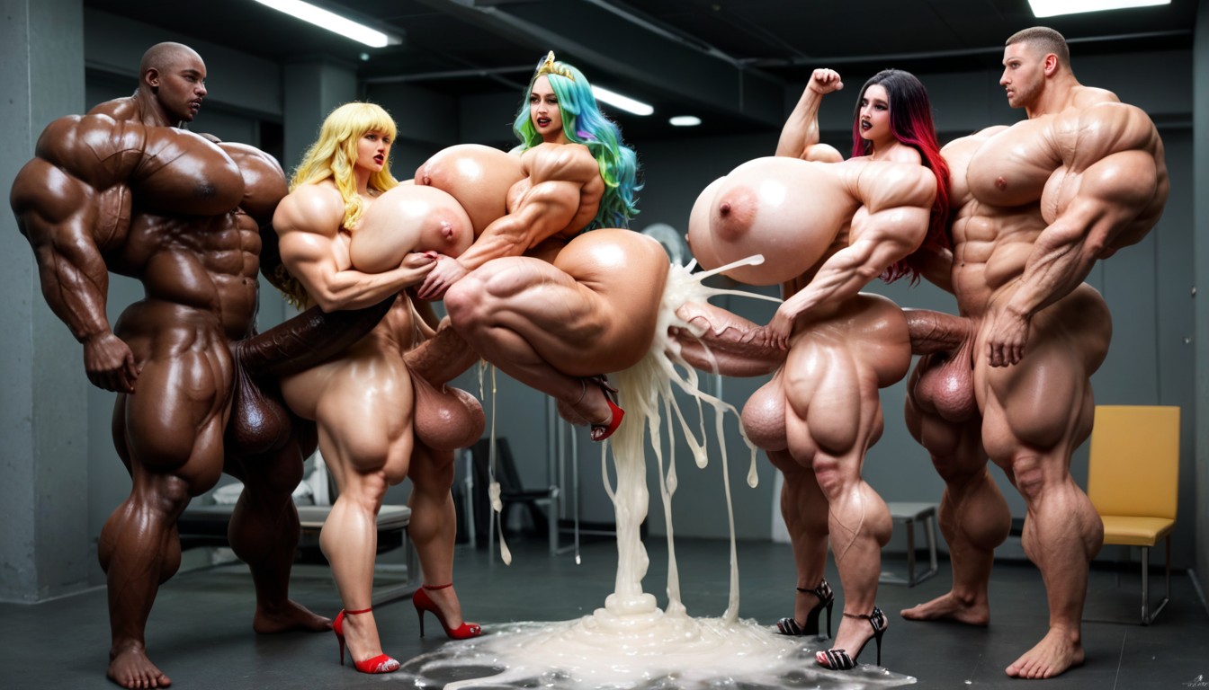 Hyper Huge Biceps, Multicolored Rainbow Hair Hair, Full Body Shemale AI Porn