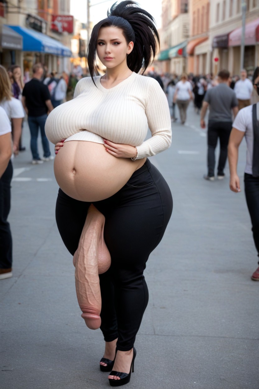 Pumped Up Girthy Erection, Boulevard, Extremely Wide Hips Shemale AI Porn