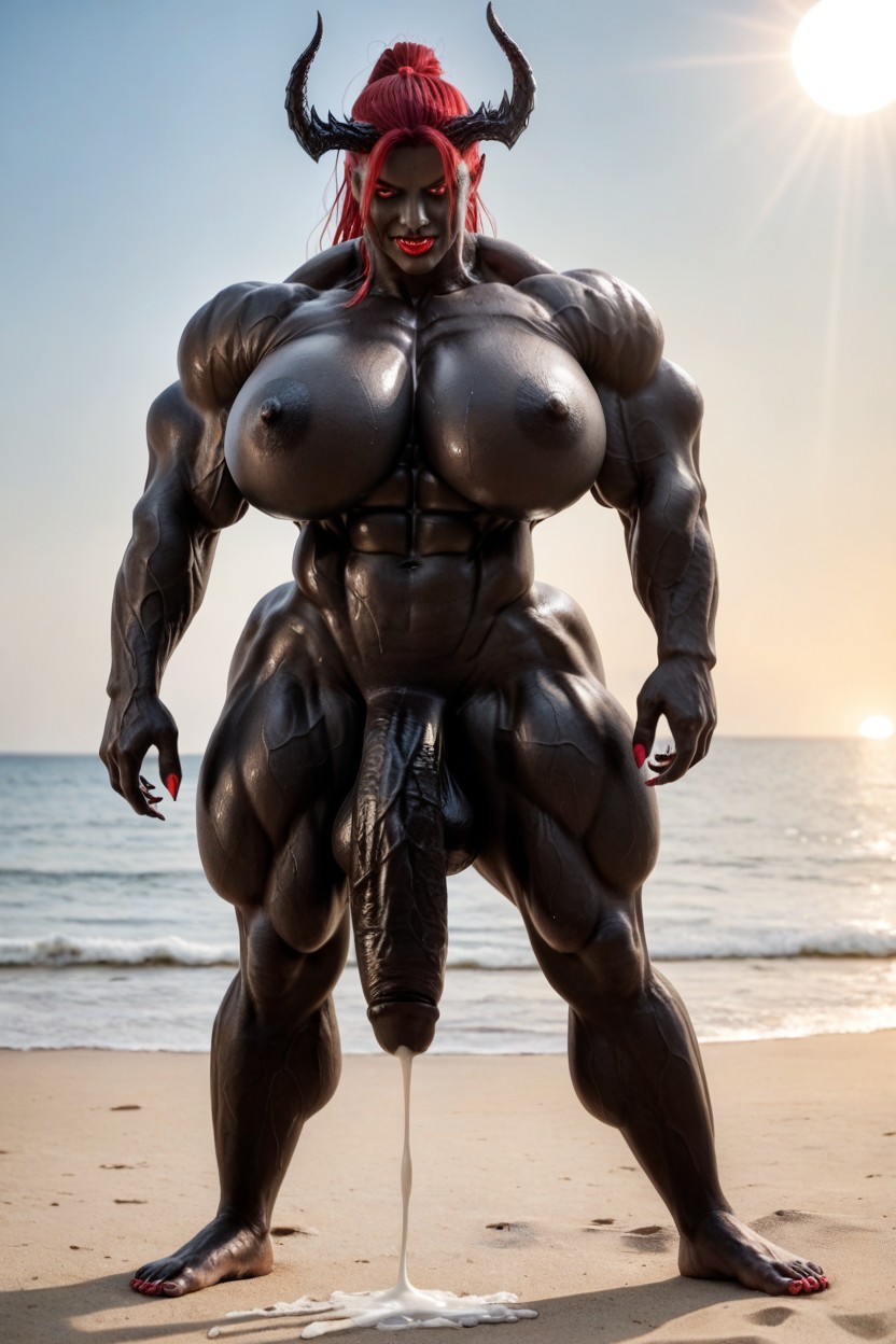 Her Cock Is A Flared Black Cock, Abs, Sweaty Shemale AI Porn